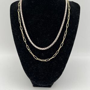 Jane Marie Gold And Silver Tone Double Necklace Paperclip & Box Necklace Chain